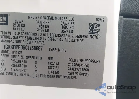 2012 GMC Acadia Sle from USA, damaged, VIN 1GKKRPED5CJ258987